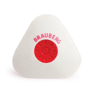 Ластик BRAUBERG "Universal", 45х45х10 мм, белый, треугольный, красный пластиковый держатель, 222473 Китай