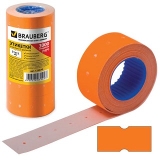 Этикет-лента 21х12 мм, прямоугольная, оранжевая, комплект 5 рулонов по 600 шт., BRAUBERG, 123570 Китай