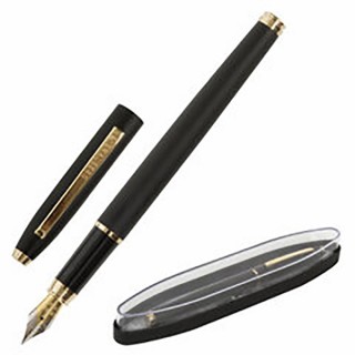 Ручка подарочная перьевая BRAUBERG "Brioso", СИНЯЯ, корпус черный с золотистыми деталями, 143467 Индия