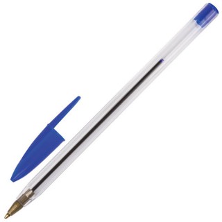Ручка шариковая STAFF "Basic BP-01", письмо 750 метров, СИНЯЯ, длина корпуса 14 см, линия письма 0,5 мм, 141672, Китай