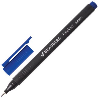 Ручка капиллярная (линер) BRAUBERG "Carbon", СИНЯЯ, металлический наконечник, трехгранная, линия письма 0,4 мм, 141522, Китай