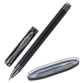 Ручка подарочная шариковая BRAUBERG Magneto, СИНЯЯ, корпус черный с хромированными деталями, линия письма 0,5 мм, 143494, Индия