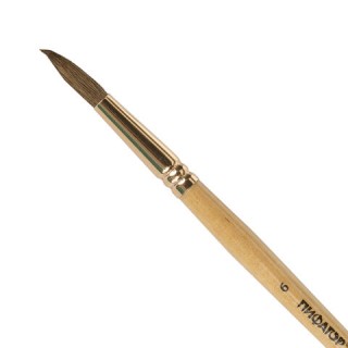 Кисть ПИФАГОР, БЕЛКА, круглая, Љ 6, деревянная лакированная ручка, с колпачком, пакет с подвесом, 200820 Китай