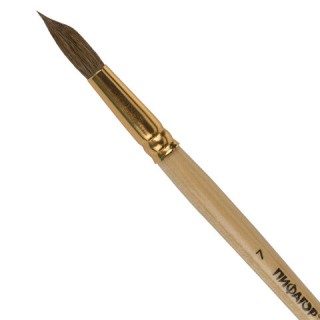 Кисть ПИФАГОР, БЕЛКА, круглая, Љ 7, деревянная лакированная ручка, с колпачком, пакет с подвесом, 200821 Китай