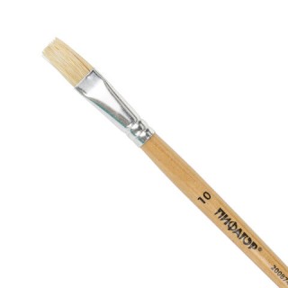 Кисть ПИФАГОР, ЩЕТИНА, плоская, Љ 10, деревянная лакированная ручка, пакет с подвесом, 200874 Китай