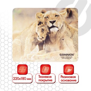 Коврик для мыши SONNEN "LIONS", резина + ткань, 220х180х3 мм, 513310 Китай