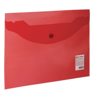 Папка-конверт с кнопкой МАЛОГО ФОРМАТА (240х190 мм), А5, прозрачная, красная, 0,18 мм, BRAUBERG, 224026 Россия