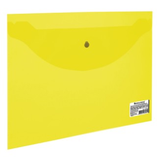 Папка-конверт с кнопкой МАЛОГО ФОРМАТА (240х190 мм), А5, прозрачная, желтая, 0,18 мм, BRAUBERG, 224028 Россия