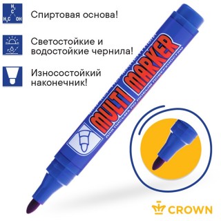 Маркер перманентный Crown "Multi Marker" синий, пулевидный, 3мм CPM-800 Республика Корея