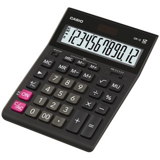 Калькулятор настольный CASIO GR-12-W (209х155 мм), 12 разрядов, двойное питание, черный, европодвес, GR-12-W-EP Филиппины