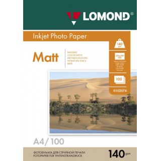 Фотобумага LOMOND Одностороняя Матовая, 140г/м2 , A4(21x29)/100л. арт.0102074, Китай , Китай