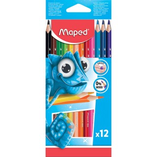 Карандаши цветные MAPED (Франция) "Pulse'", 12 цветов, пластиковые, трехгранные, заточенные, европодвес, 862252, Китай