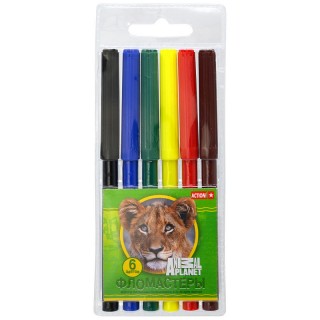 Набор фломастеров ANIMAL PLANET, 6 цветов, PVC c е /подвесом арт.AP-AWP129-06, Китай