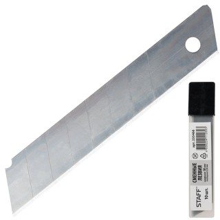 Лезвия для ножей 18 мм КОМПЛЕКТ 10 ШТ., толщина лезвия 0,38 мм, в пластиковом пенале, STAFF "Basic", 235466, Китай
