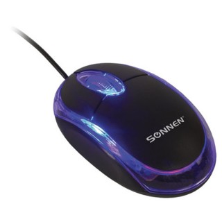 Мышь проводная SONNEN М-204, USB, 1000 dpi, 2 кнопки + колесо-кнопка, оптическая, подсветка, черная, 512632, Китай