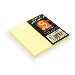 Бумага для заметок с липким слоем, разм. 76х75 мм, желтая, 100 л. арт.I433601, Китай