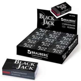 Ластик BRAUBERG "BlackJack", 40х20х11 мм, черный, прямоугольный, картонный держатель, 222466, Китай