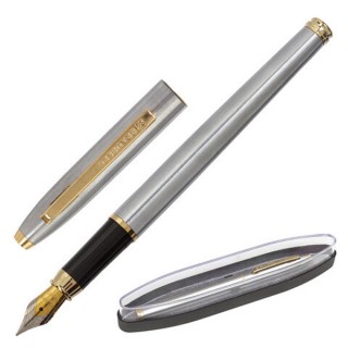 Ручка подарочная перьевая BRAUBERG "Brioso", СИНЯЯ, корпус серебристый с золотистыми деталями, 143464 Индия