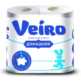 Бумага туалетная Veiro Домашняя (1х4), цв.белый, 2-сл., 1С24, Россия