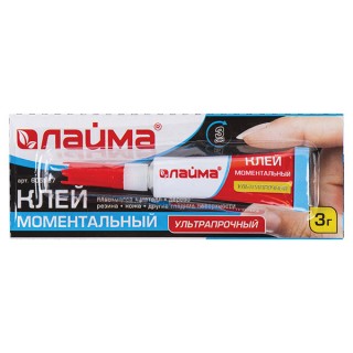 Клей моментальный (суперклей) LAIMA, 3 г, УЛЬТРАПРОЧНЫЙ, отрывная мультикарта, 605567 Китай