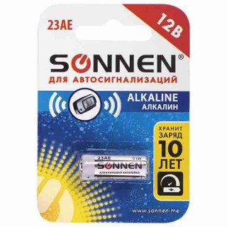Батарейка SONNEN Alkaline, 23А (MN21), алкалиновая, для сигнализаций, 1 шт., в блистере, 451977, Китай