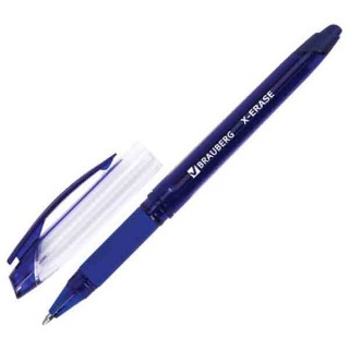 Ручка стираемая гелевая с грипом BRAUBERG "X-ERASE", СИНЯЯ, корпус синий, узел 0,7 мм, линия письма 0,35 мм, 143333, GP203, Китай