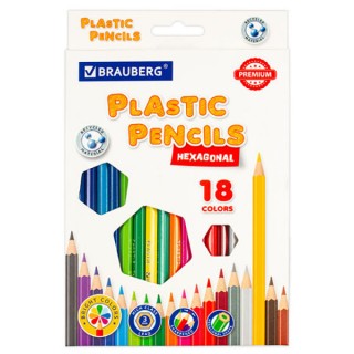 Карандаши цветные пластиковые BRAUBERG PREMIUM, 18 цветов, шестигранные, грифель мягкий 3 мм, 181667, Китай
