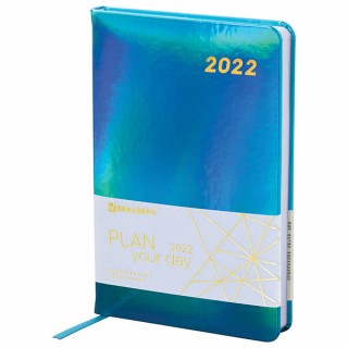 Ежедневник датированный 2022 А5 138x213 мм BRAUBERG "Holiday", "зеркальный кожзам", бирюзовый, 112748, Китай