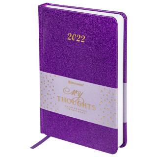 Ежедневник датированный 2022 А5 138x213 мм BRAUBERG "Sparkle", блестки, фиолетовый, 112828, Китай