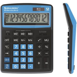 Калькулятор настольный BRAUBERG EXTRA COLOR-12-BKBU (206x155 мм), 12 разрядов, двойное питание, ЧЕРНО-ГОЛУБОЙ, 250476 Китай