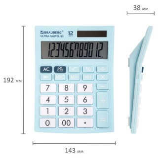 Калькулятор настольный BRAUBERG ULTRA PASTEL-12-LB (192x143 мм), 12 разрядов, двойное питание, ГОЛУБОЙ, 250502, Китай