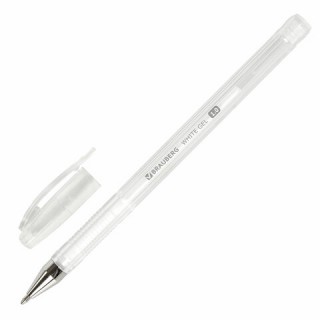Ручка гелевая BRAUBERG "White Pastel", БЕЛАЯ, корпус прозрачный, узел 1 мм, линия письма 0,5 мм, 143417, Китай