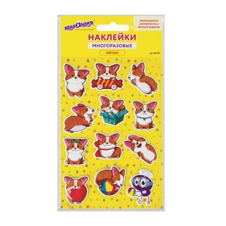 Наклейки зефирные "Корги", многоразовые, 10х15 см, ЮНЛАНДИЯ, 661791, Китай