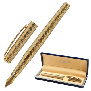 Ручка подарочная перьевая GALANT "VERSUS", корпус золотистый, детали золотистые, узел 0,8 мм, синяя, 143528, Тайвань
