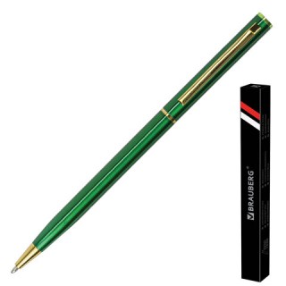 Ручка подарочная шариковая BRAUBERG "Slim Green", корпус зеленый, узел 1 мм, линия письма 0,7 мм, синяя, 141404, Китай