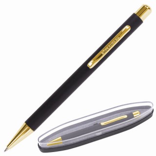 Ручка подарочная шариковая BRAUBERG "Piano", СИНЯЯ, корпус черный с золотистым, линия письма 0,5 мм, 143473, Индия