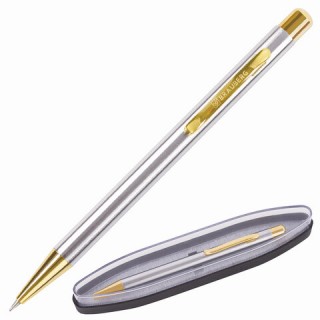 Ручка подарочная шариковая BRAUBERG Piano, СИНЯЯ, корпус серебристый с золотистым, линия письма 0,5 мм, 143472 Индия