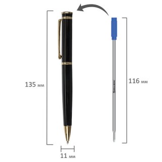 Ручка подарочная шариковая BRAUBERG "Perfect Black", корпус черный, узел 1 мм, линия письма 0,7 мм, синяя, 141416, Китай
