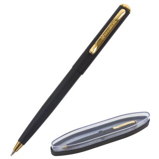 Ручка подарочная шариковая BRAUBERG "Maestro", СИНЯЯ, корпус черный с золотистым, линия письма 0,5 мм, 143470, Индия
