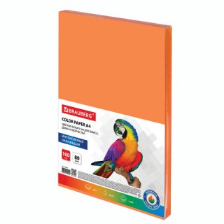 Бумага цветная BRAUBERG, А4, 80 г/м2, 100 л., интенсив, оранжевая, для офисной техники, 112452, Россия