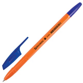 Ручка шариковая BRAUBERG "X-333 Orange", СИНЯЯ, корпус оранжевый, узел 0,7 мм, линия письма 0,35 мм, 142409, Китай