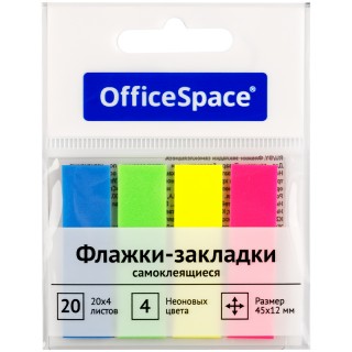 Флажки-закладки OfficeSpace, 45*12мм, 20л.*4 неоновых цвета, европодвес PM_54064, Китай