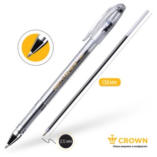 Ручка гелевая Crown "Hi-Jell" черная, 0,5мм, штрих-код HJR-500B, Республика Корея