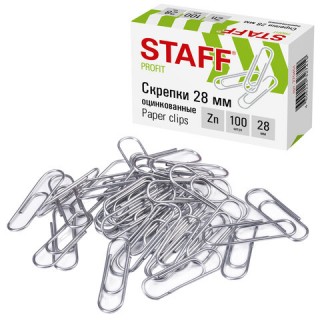 Скрепки STAFF, 28 мм, оцинкованные, 100 шт., в картонной коробке, 270451, Китай