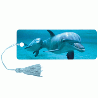 Закладка для книг 3D, BRAUBERG, объемная c движением "Дельфин", с декоративным шнурком-завязкой, 125749, Китай