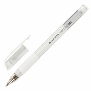 Ручка гелевая с грипом BRAUBERG "White", БЕЛАЯ, пишущий узел 1 мм, линия письма 0,5 мм, 143416, Китай