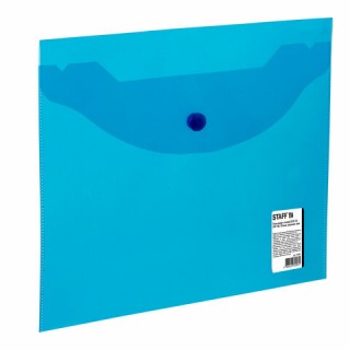 Папка-конверт с кнопкой МАЛОГО ФОРМАТА (240х190 мм), А5, прозрачная, синяя, 0,15 мм, STAFF, 270466 Россия