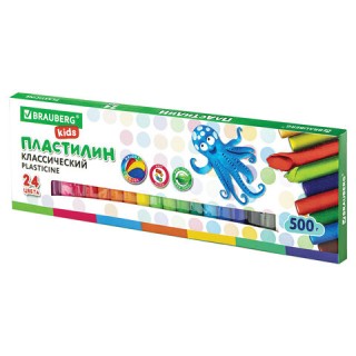Пластилин классический BRAUBERG KIDS, 24 цвета, 500 г, ВЫСШЕЕ КАЧЕСТВО, 105874 Таиланд