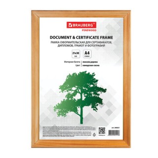 Рамка 21х30 см, дерево, багет 18 мм, BRAUBERG "HIT", канадская сосна, стекло, 390021 Россия