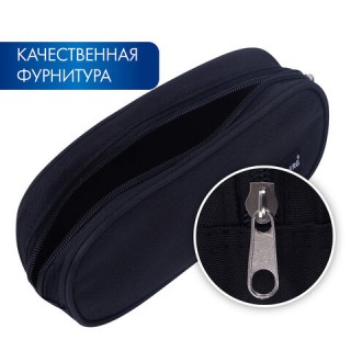 Пенал-косметичка BRAUBERG овальный, полиэстер, "Black", 22х9х5 см, 229271 Китай